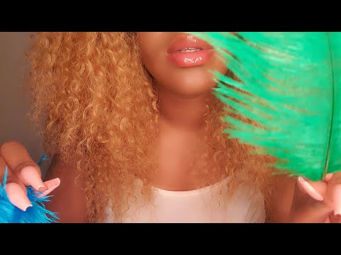 ASMR Face Brushing, Inaudible unintelligible Whisper & Mouth sounds (soft rain)