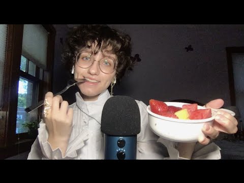 ASMR Eating Fruit Bowl! 🍉 Juicy Eating Sounds, Whisper Rambling