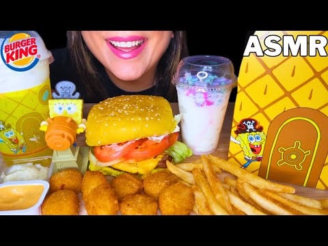 ASMR SPONGEBOB WHOPPER MEAL MUKBANG | Burger King Eating Sounds