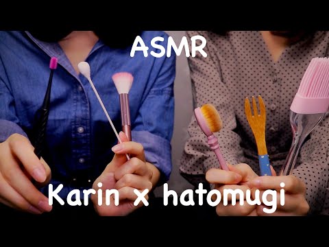 [華凛×はとむぎ コラボASMR]意味不明な言葉を囁きながらハンドムーブメント👋息を吹きかけながら耳の中を引っかく👂