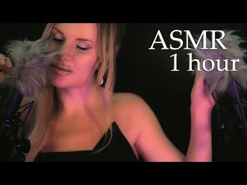 ASMR 1H 😴 Fluffy Mic Scratching, Slow Whispering, Inaudible, Layered Sounds, White noise for Sleep ⛈