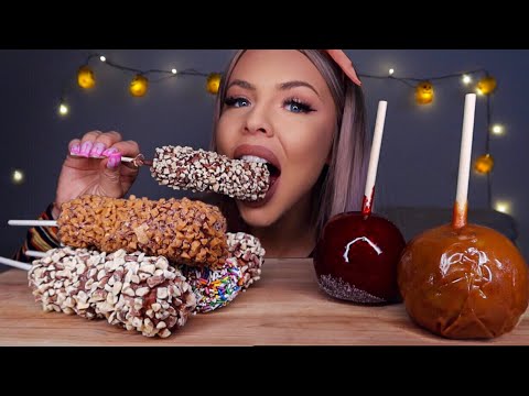 ASMR CANDY CORN DOG, CANDY APPLE, CARAMEL APPLE MUKBANG EXTREME CRUNCHY EATING SOUNDS | HUNNIBEE