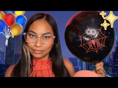 ASMR Blowing Up Spiderman Theme Balloons , Squeaky Latex Sounds , Extreme Tingles