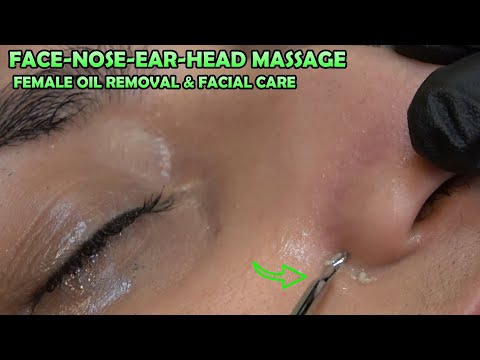 FEMALE DEEP OIL REMOVAL & SKIN CARE TREATMENT + HAIR WASH + ASMR Face,Nose,Ear,Head,Sleep Massage