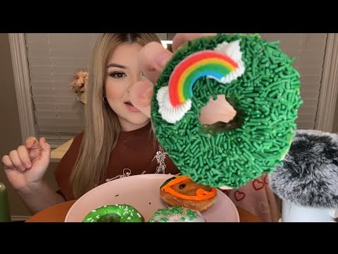 ASMR taste tasting KRISPY KREME St. Patrick’s Day donuts 🍀