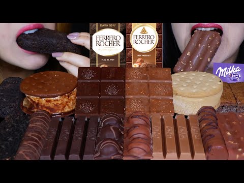 ASMR DARK VS MILK CHOCOLATE MINI DOVE ICE CREAM, FERRERO ROCHER BARS, MILKA BROWNIES, KITKATS, OREO