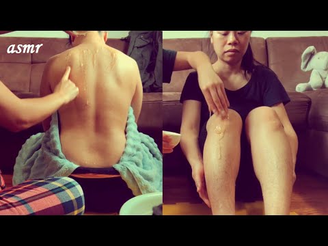 ASMR 4 Legs + 2 Backs SUGAR EXFOLIATION! Lotsa Scrubbing, Cleansing w Water, Spritzing, Moisturizing