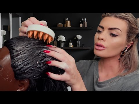 ASMR Hair Wash Day 🧖🏻‍♀️ scalp scratching, oil treatment & shampoo scalp massage (roleplay)