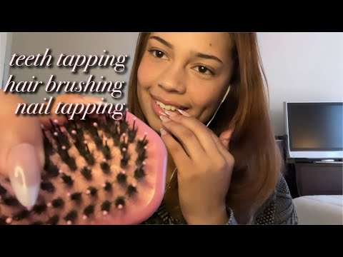 ASMR body triggers (hair brushing, teeth tapping, clothing scratching, nail tapping, jewelry sounds)