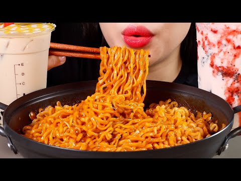 ASMR 불닭볶음면, 공차 버블티, 스무디 먹방 | Fire Noodles and Bubble Tea, Smoothie | Eating Sounds Mukbang