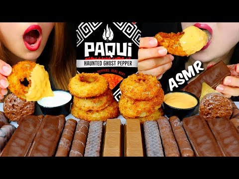 ASMR CRUNCHY CHOCOLATE CARAMEL ICE CREAM, ONION RINGS, PAQUI CHIP, CHOCOLATE WAFER 먹방 | Kim&Liz ASMR