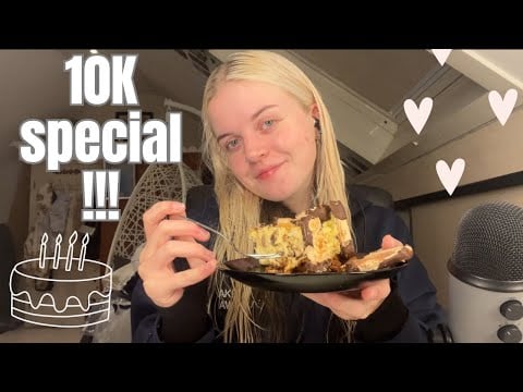asmr | 10k subs special!! eating cake while answering assumptions & questions!