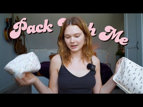 ASMR pack with me (toiletry bag + makeup bag show and tell, soft spoken, rummaging)
