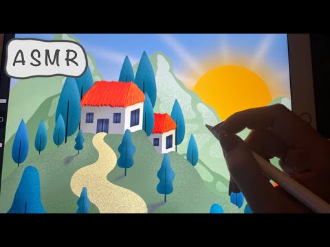 ASMR - Painting a simplified landscape in procreate - Clicky Whispers - iPad Sounds