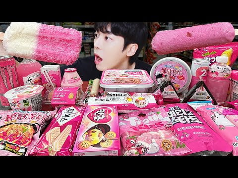 ASMR MUKBANG | 편의점 핑크 디저트 아이스크림 먹방 불닭 딸기맛 & PINK DESSERT HONEY JELLY CANDY
