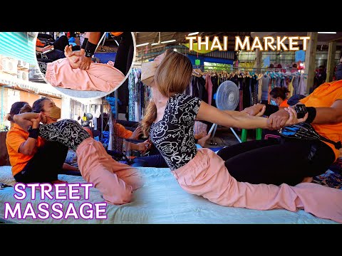 $2 Thai Massage at local MARKET | Full body Massage with Natural street Sound | Ambience ASMR