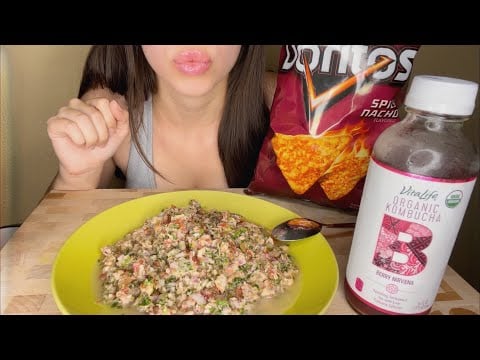 ASMR ( Eating Salmon Ceviche + Doritos)(No Talking)(Crunchy Eating Sounds)