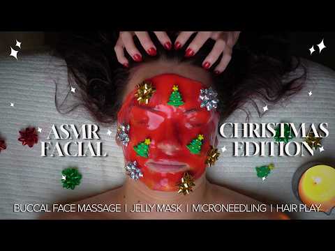 FUNNY Christmas Facial ASMR🤣 | Dermaplaning, Jelly Mask & Microneedling#asmr