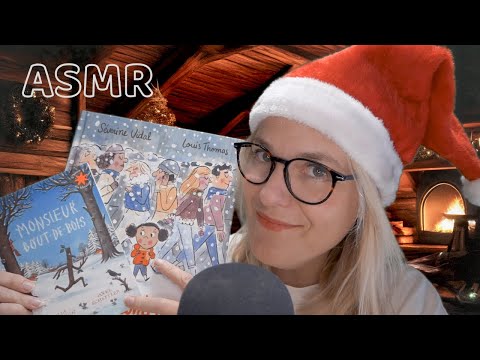 ASMR FR 📖 Lecture chuchotée de Noël ultra proche du micro (+ crépitements de cheminée) 🎄🔥