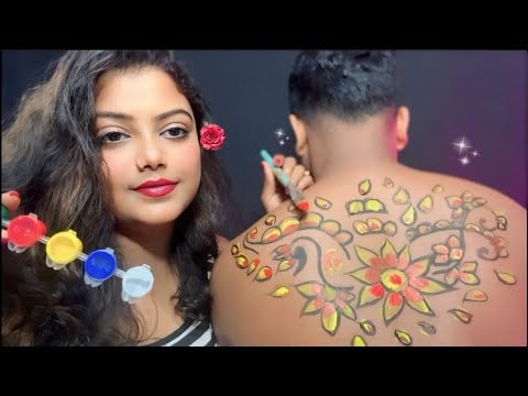 ASMR Doing My Husband Relaxing Back Painting 🎨🫶