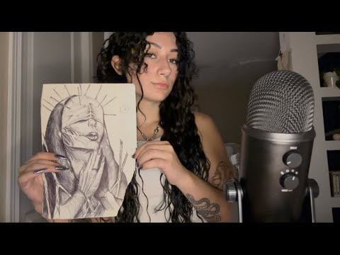ASMR showing you my drawings (and my tarantula) | rambling | whispering | tapping | tongue clicking 