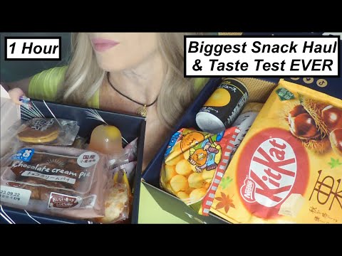 GIGANTIC Snack Haul & Taste Test  | Two Giant Treat Boxes | 1 HOUR ASMR | Whispered, Eat With Me