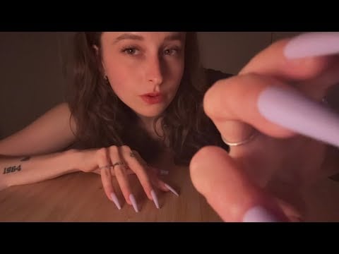ASMR table and camera focused tapping with layered whispers, trigger words, mouth sounds and more