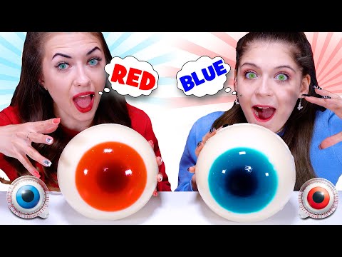 ASMR Red VS Blue Food Challenge! Eating Only One Color Food For 24 Hours! Mukbang!