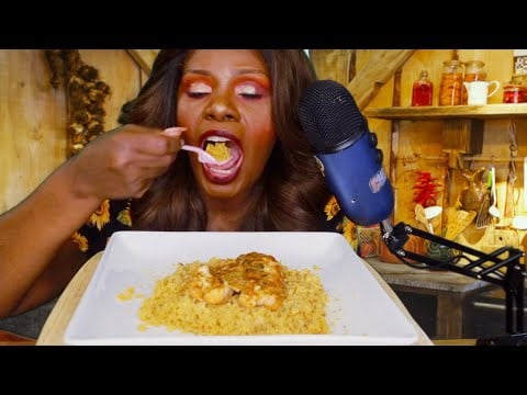 SWEET CHILI SALMON QUINOA ASMR EATING SOUNDS