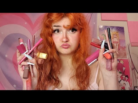 ASMR Decluttering and Trying On My Lip Products