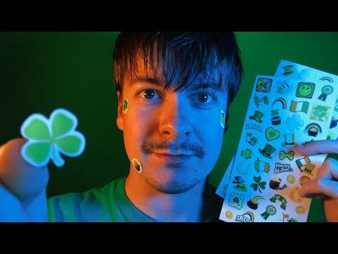 [ASMR] Putting St. Patrick's Day Stickers All Over Your Face | Sticky Sounds | Visual ASMR Triggers