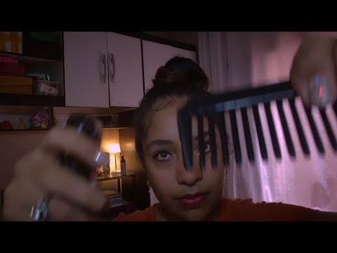 ASMR Penteado: lavagem, secador, escova, massagem, clips invisíveis, spray, creme, pente, gel🌿