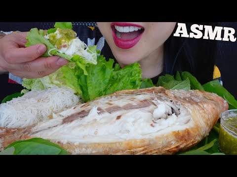 ASMR GRILLED TILAPIA + FRESH VEGGIES + SEAFOOD SAUCE (BIG BITES EATING SOUNDS) NO TALKING | SAS-ASMR