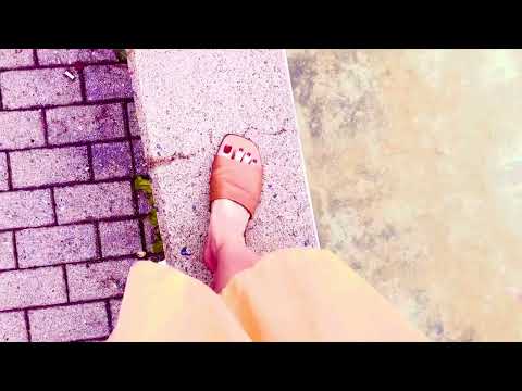 ASMR bare feet in sandals walking by water fountain relaxing sounds