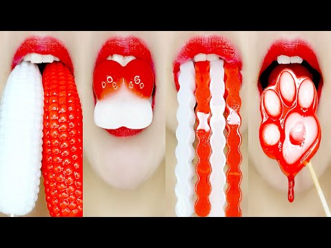 asmr Red & White jelly emoji food mukbang 빨간색 & 흰색 젤리 이모지 입술 먹방 eating sounds