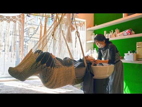 💈(ASMR) Haircut & Head Spa on a Hammock? Only in Japan!