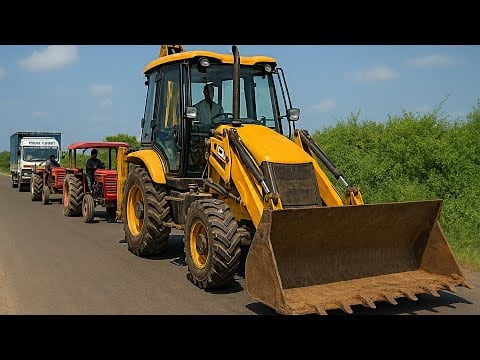 JCB 3DX Action | Tata 2518 Tipper & Swaraj 855 FE with New Holland 3630 Trolley Pulling by Mahindra