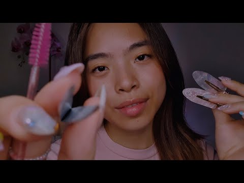 ASMR Taking Care of You Until You Fall Asleep 🎀 Hair, Brow & Face Brushing, Clipping, Plucking