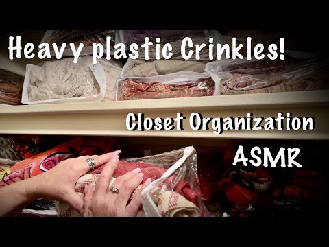 ASMR Heavy plastic crinkles (No talking) Organizing closet/crinkly storage bags for linens.