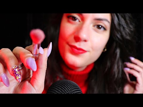 ASMR en Español ♡ TOCANDO TU CARA con Manos + Mini brocha - ASMR Visual para Dormir