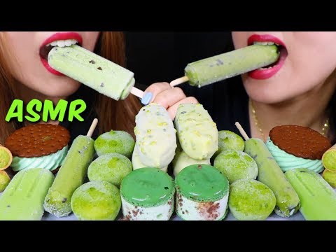 ASMR GREEN TEA ICE CREAM, MINT CHOCOLATE ICE CREAM, MOCHI, MACARON 아이스크림 리얼사운드 먹방 | Kim&Liz ASMR