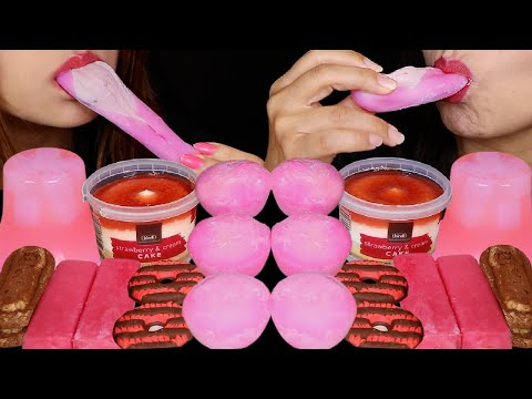 ASMR STRAWBERRY MOCHI ICE CREAM, CHOCOLATE FUDGE STRIPE COOKIES, STRAWBERRY CREAM CAKES, JELLY 먹방