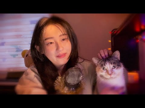 my cat tries ASMR for the first time 🎀🐈 purring, layered inaudible whispers, study with me