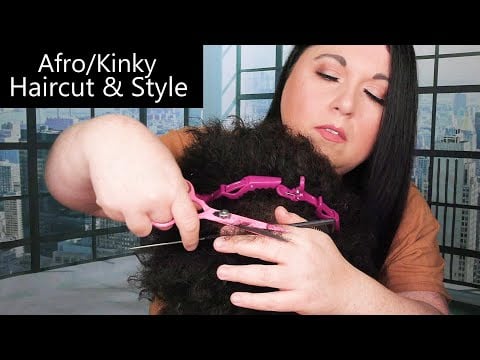 ASMR Afro/Kinky Haircut and Style | Combing, Hair Play, Scissors, Whispering | Hair Salon Roleplay