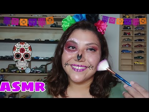 ASMR ME MAQUILLO DE CATRINA MUY FÁCIL 🎃🖤 *sonidos cosquillosos 👄