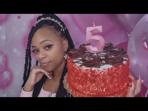 ASMR | 🎈5 Year Channel Anniversary Celebration W/ Red Velvet Cheesecake + Hairplay 💕