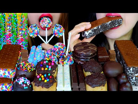 ASMR SPRINKLE CAKE POPS, JELLY NOODLES, ICE CREAM SANDWICH, CHOCOLATE MARSHMALLOWS, CREAM PUFFS 먹방