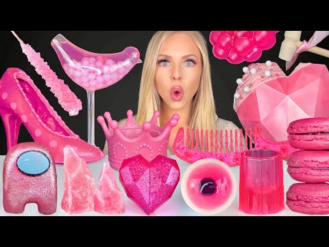 ASMR Pink Desserts, Smash Heart Chocolate Peppa Pig, Raspberry Jelly, Among Us Mukbang 먹방