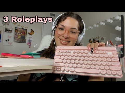 ASMR| Librarian, Secretary & Dispatcher Roleplays- typing, page flipping, & writing sounds 📚⌨️✍🏼