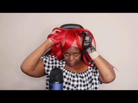 Bright Red Wig With Bang ASMR Soft Speaking Sounds